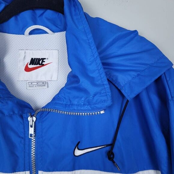 VTG 90s Nike Mens Windbreaker Jacket Size Medium Blue Hooded Full Zip White Tag - Picture 3 of 9